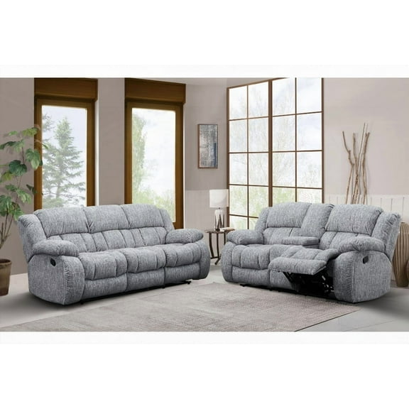 STONIC Grey Reclining Sofa-Loveseat Set | 100% Polyester & Wood | Manual Reclining
