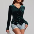 thumbnail image 7 of TKLPEHG Womens Tops V-Neck Velvet Ruched Tops Solid Color Lightweight Long Sleeve T Shirt Fall Tops Fashion Loose Comfy Casual Blouses Pullover (Green,L), 7 of 7