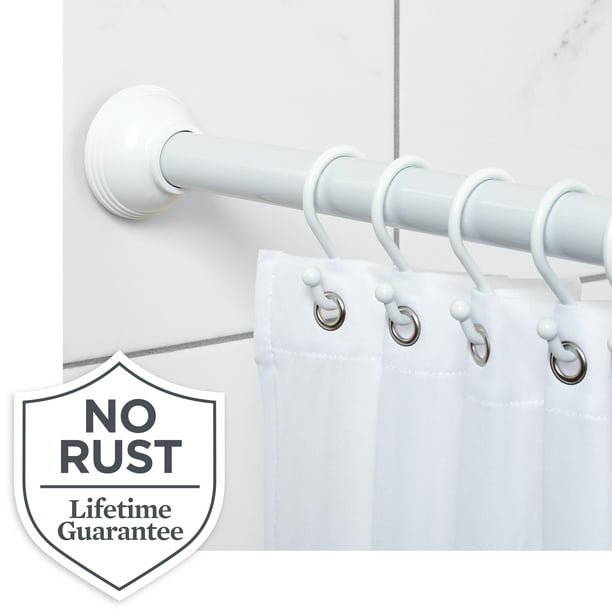 White Shower Curtain Rod 43 72, Permanent Mount Straight Shower Curtain Rod