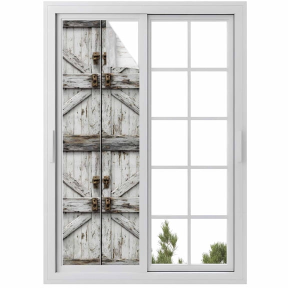 Vintage Gate Window Privacy Film, Farmhouse Wooden Grain Shabby Chic Door Static Cling UV Sun Blocking Heat Control Window Tint Day and Night, Non-Adhesive One Way Windows Privacy Cover 17.7''x78.7''