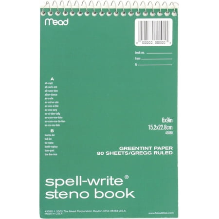 Mead Spell-Write Steno Book, 6 Inches X 9 Inches, Green Tint Paper 1 ea (Pack of 4)