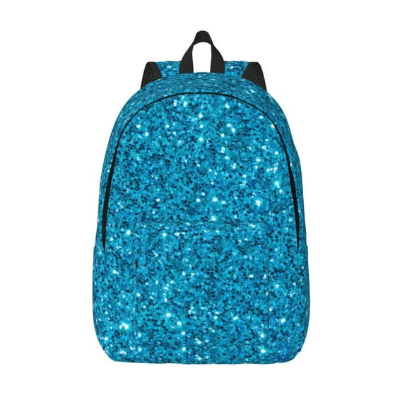 Hirioo Blue Glitter Canvas Backpack, Durable Travel Backpack with Multiple Compartments,Large Capacity, Backpack for School, Hiking, Work