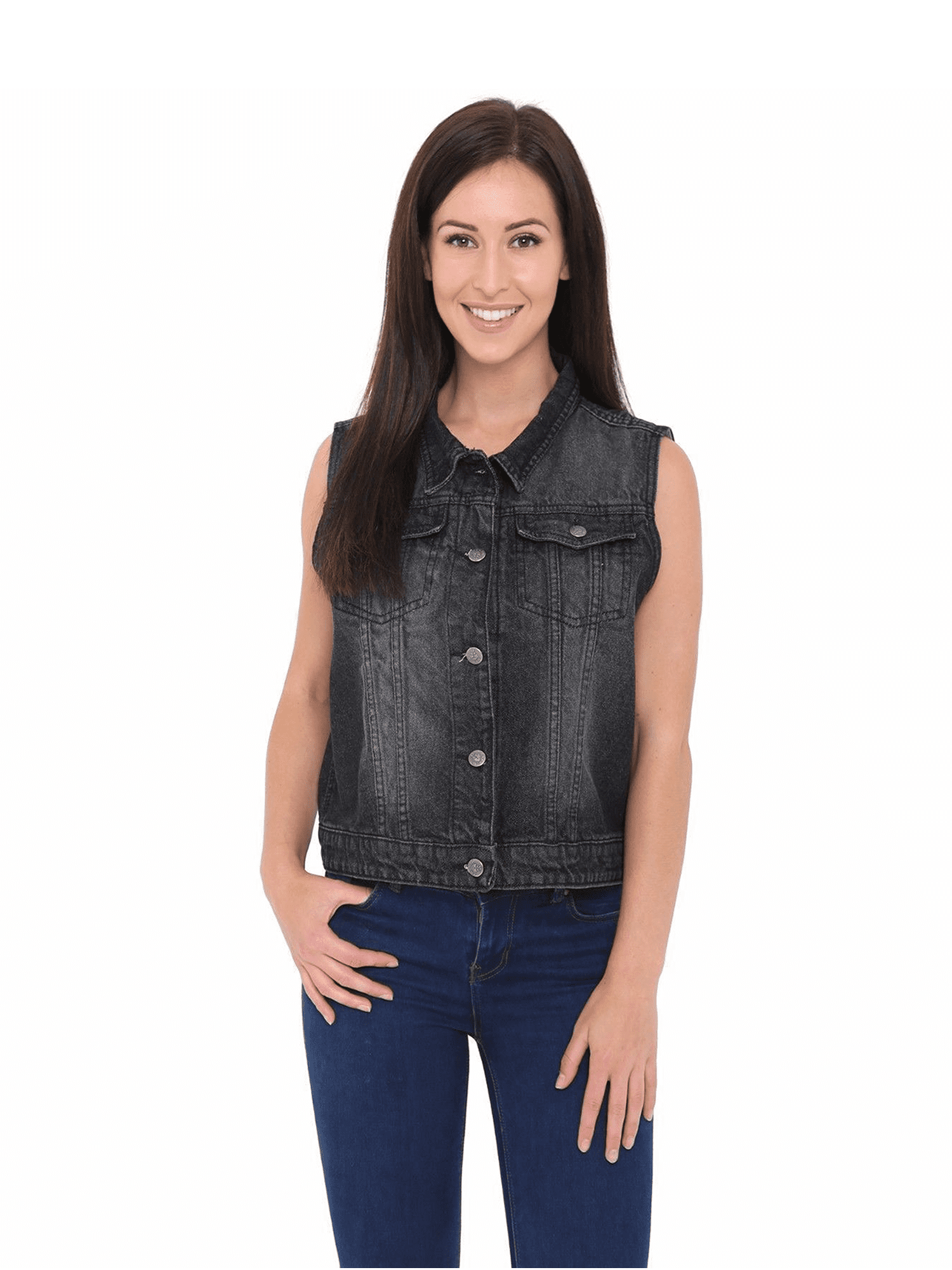 SKYLINEWEARS Women's Denim Vest Buttoned Washed Denim Vest Sleeveless