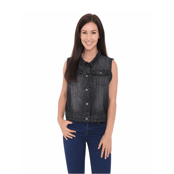 Skylinewears Women's Buttoned Denim Washed Vest W Flap Pockets