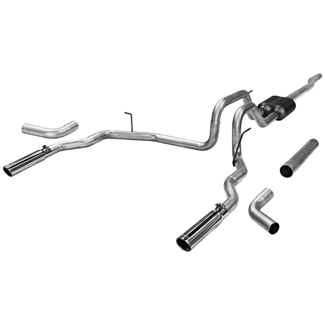 Flowmaster Exhaust System Kit 17417 American Thunder Cat Back System; Aluminized Steel; With Muffler; 2-1/2 Inch Pipe Diameter; Dual Exhaust With Dual Exit; Rear Exit/1 Each Side Exit Behind Rear Tire