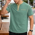 thumbnail image 2 of GrmtClth Men's Shirts 2026 Casual Henley Button T-Shirts Loose Short Sleeve Tops Fashion with Pocket Tee Collar Colorblock Mint Green 2XL, 2 of 7