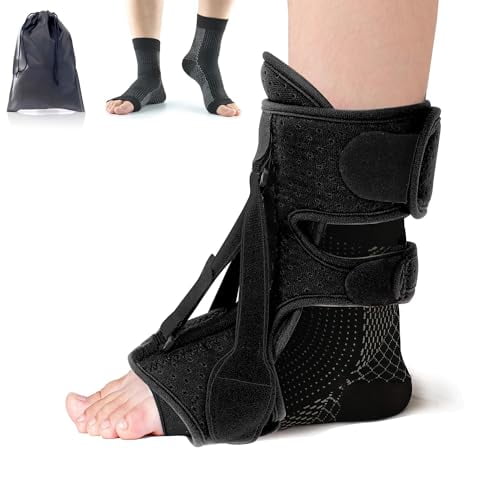 Plantar Fasciitis Night Splint and Fasciitis Socks,Plantar Fasciitis Relief Heel Spur,Achilles Tendonitis,Foot Drop Orthotic Brace Day Night(Black)