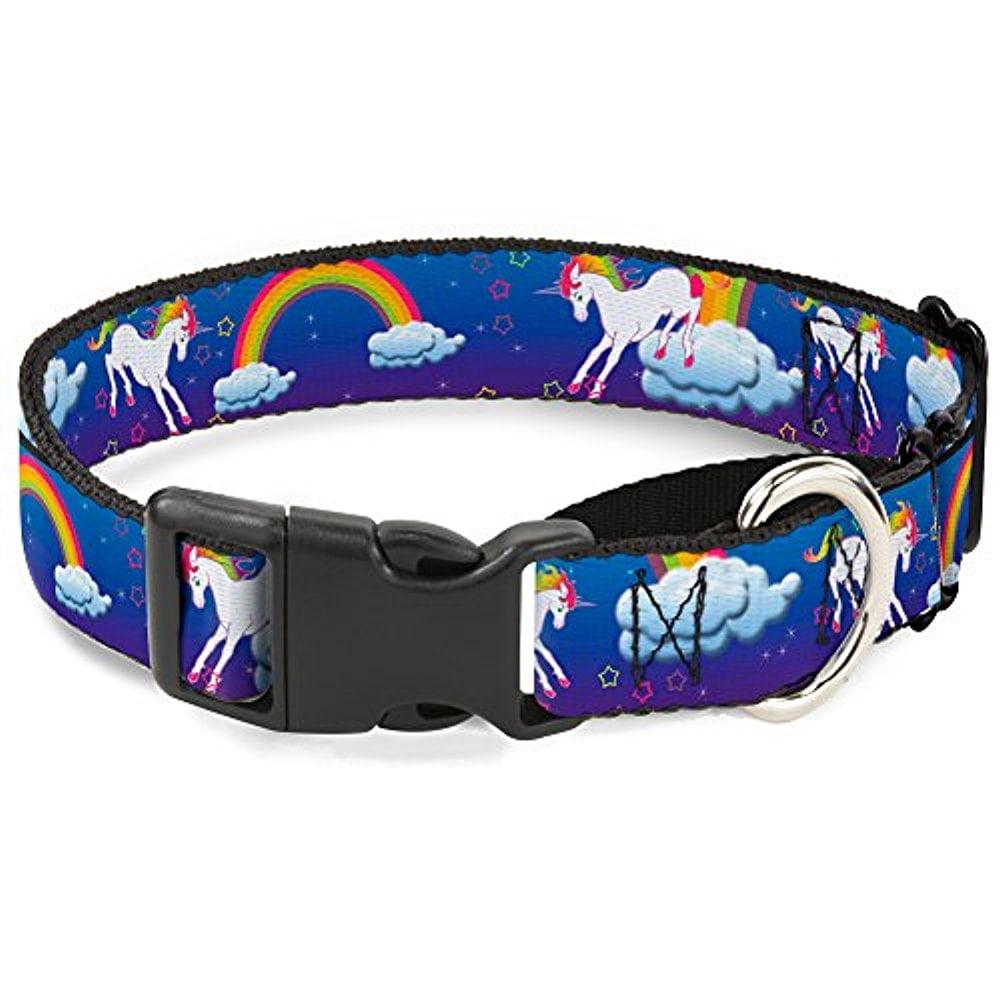 buckle-down unicorns rainbows stars blue purple martingale dog collar