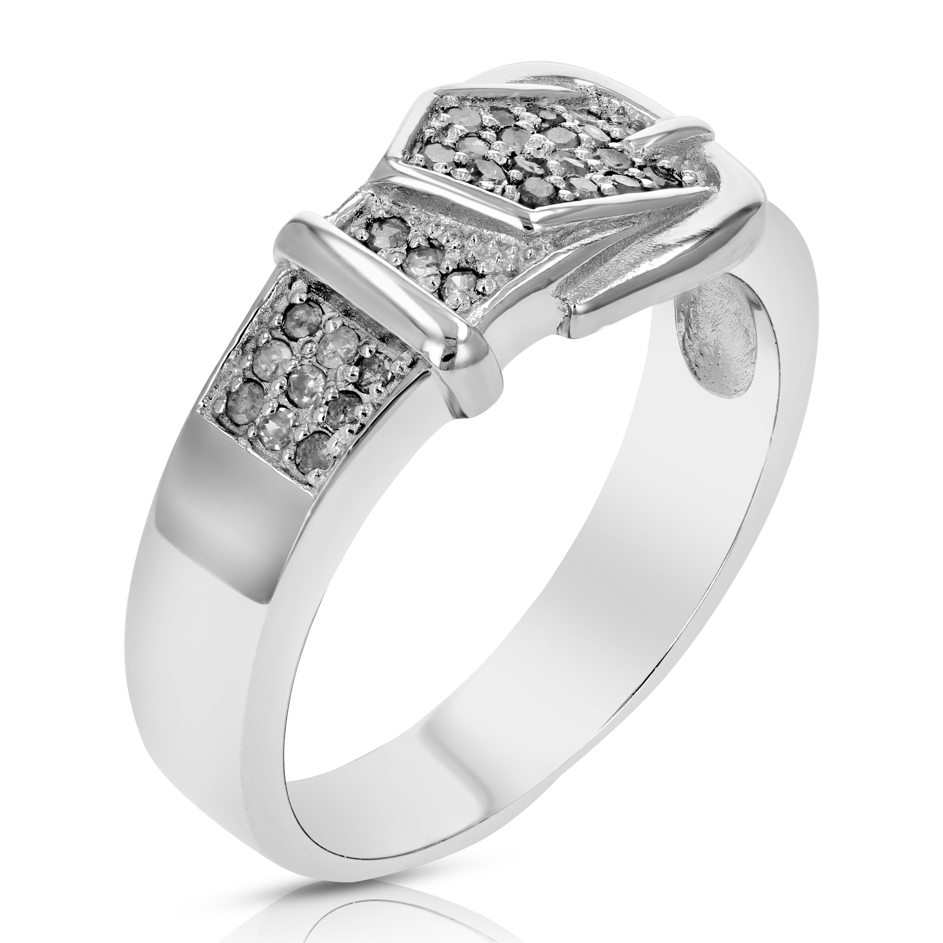 Sterling Silver Rhodium Plated Satin & Polished Diamond Mens Ring Color H-I, Clarity SI2-I1 