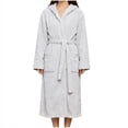 thumbnail image 3 of Bxsruta Womens Plush Hooded Robe Soft Fleece Bathrobe Long Loungewear with Pockets and Belt, 3 of 8
