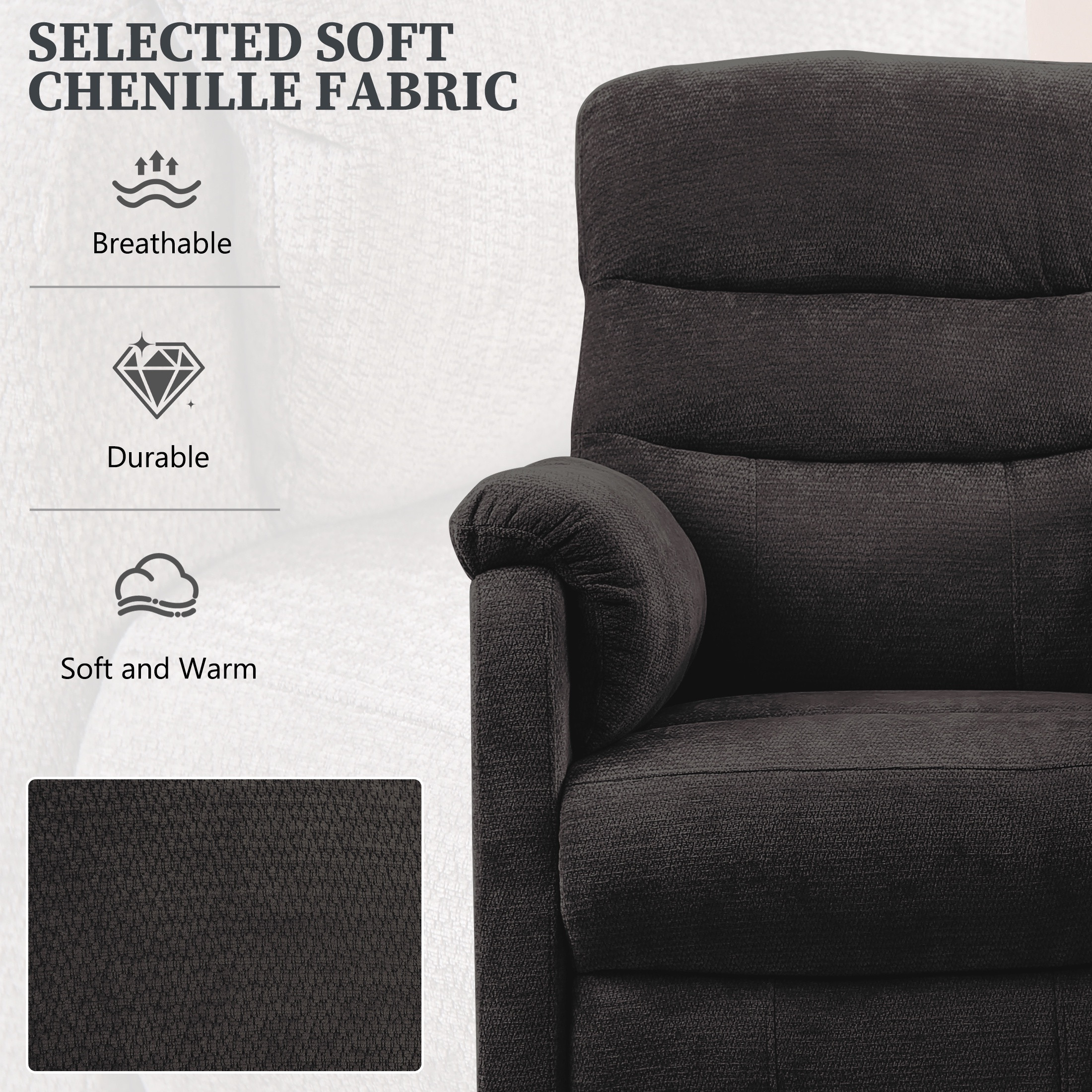 Power Recliner Chair Living Room with Adjustable Backrest and Footrest, Electric Recliner Chair for Adults(Chenille, Black)