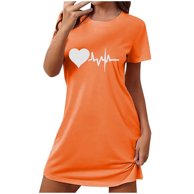 Cameland Chemises de Nuit Été pour Femmes Manches Courtes Chemise de Nuit Simple Amour Chemise de Nuit Quotidienne Décontractée Peut Être Portée à l'Extérieur