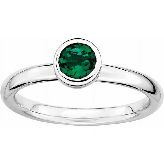 Sterling Silver Low 5mm Round Cr. Emerald Ring