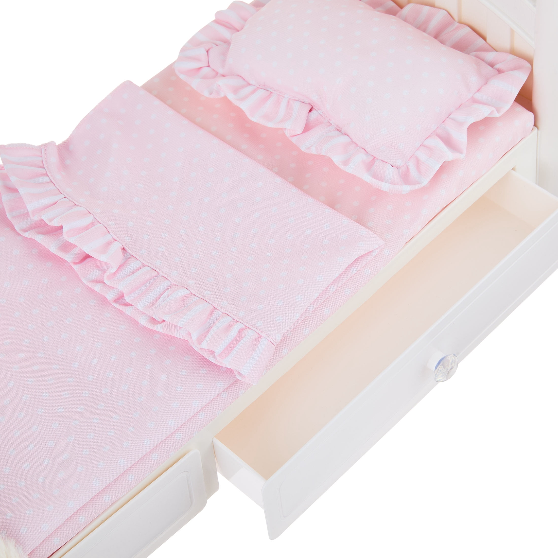 My Life As 18-Inch Doll Bed with Pink Bedding, Pillow, Faux Fur Throw & Storage Drawer, 7 Pieces