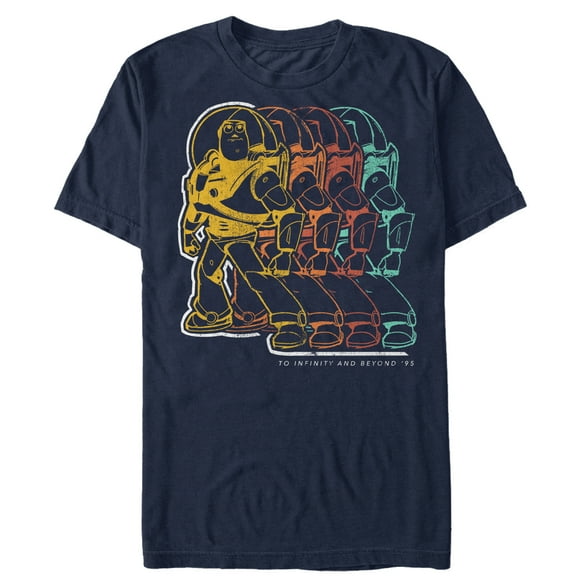 Men's Toy Story Retro Buzz Lightyear Rainbow  Graphic Tee Navy Blue Medium