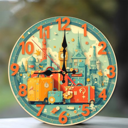 Vintage Travel Clock Wall Art Retro Luggage London Cityscape 10-Inch Silent Wooden Wall Clock, Battery Operated (AA Batteries Not Included), Artistic Home Decor