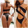 thumbnail image 2 of 1-piece Women's Swimsuit Solid Color Sexy Hollow Bikini Summer Slim Bathing Suit, 2 of 5