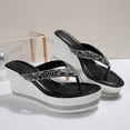 thumbnail image 3 of SACFOF Rhinestone Wedge Sandals for Women Platform Flip Flops Women's T-Strap Sandals Comfortable Walking Open Toe Slippers Casual Summer Beach Sparkly Slip On Slides Wedding Party Dress Shoes, 3 of 6