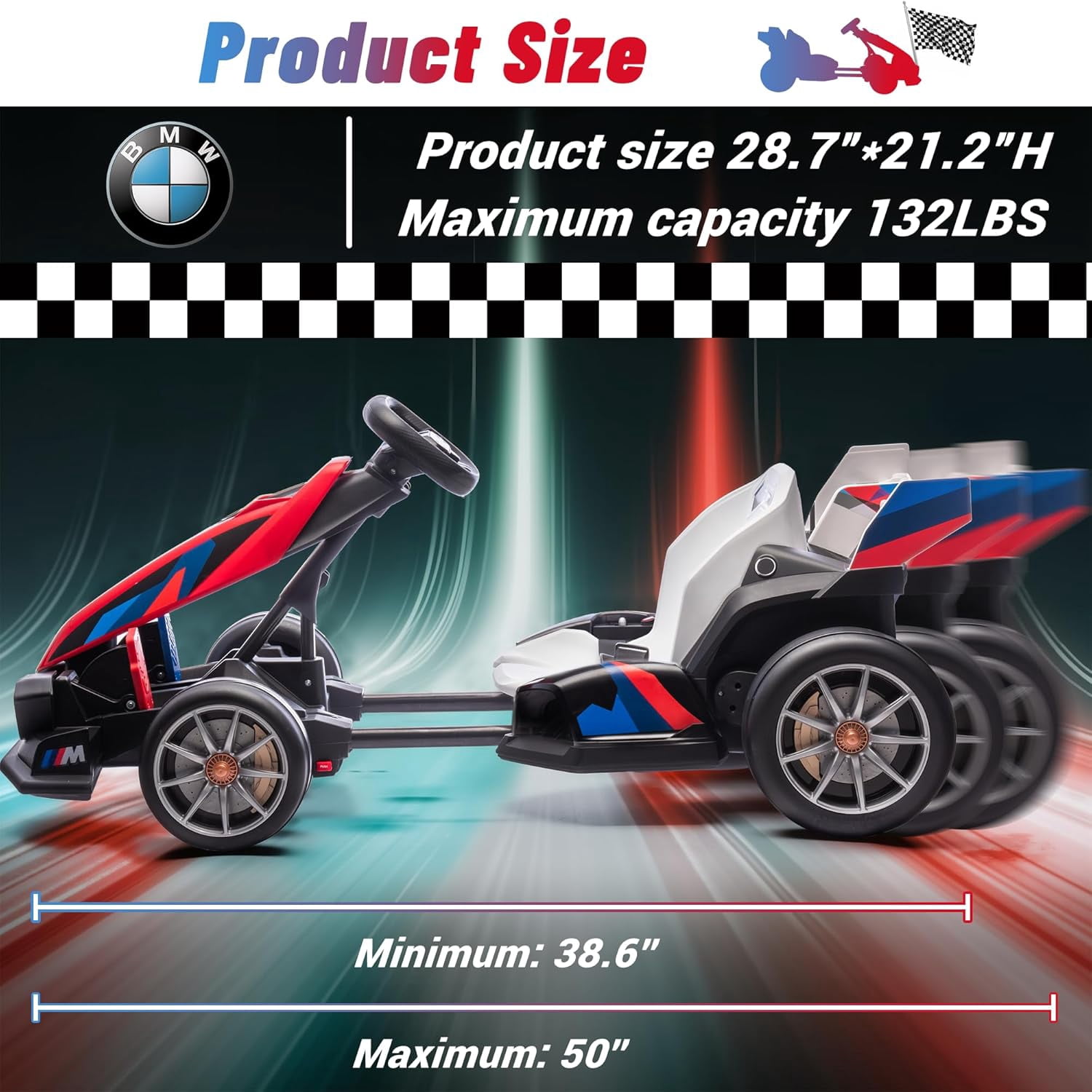 Licensed BMW Electric Go Kart for Kids 6-12, 36V 9AH Drift Kart Ride on Toys, Dual 300W Motors, Adjustable Seat, Drift Mode, 2 Speed, LED Lights