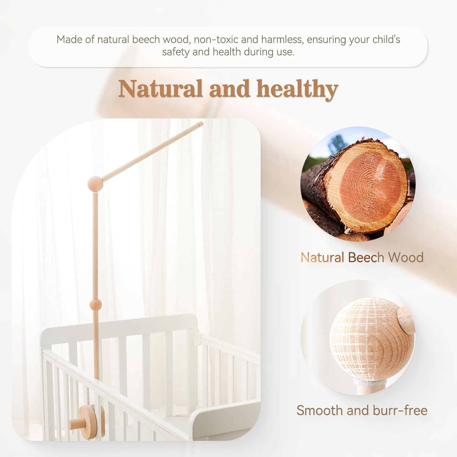 Mobile Baby Mobile Holder Wood Baby Cot Wooden Holder Frame Mobile Wooden Holder Series Gift Idea (Big Size Upgraded Holder)