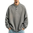 thumbnail image 2 of Atkumj Crewneck Sweatshirt Trendy Waffer Knit Henley Neck Long Sleeve Sweatshirt Versatile Solid Color Men Pullover for Fall Winter XL, 2 of 9