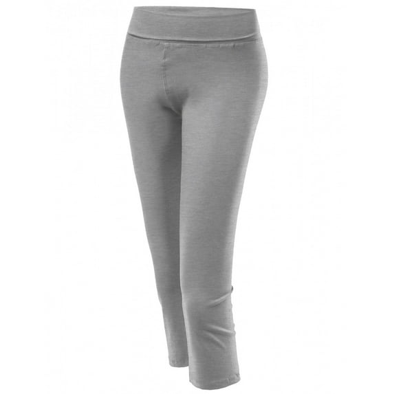 FashionOutfit Women's Basic 3/4 Solid Foldover Workout Yoga Pants