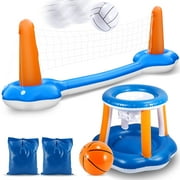FiGoal Inflatable Pool Float Set Volleyball Net & Basketball Hoops