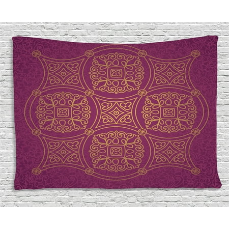 - Purple Mandala Tapestry, Persian Ornamental Lace Pattern Traditonal Authentic Islamic Folk Boho Design, Wall Hanging for Bedroom Living Room Dorm Decor, 60W X 40L Inches, Gold, by Ambesonne
