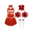 thumbnail image 3 of Sinleey Costume de Pom-Pom Girl pour Filles Enfants Halloween Carnaval Uniforme de Cheerleading Robe de Danse Sans Manches avec Pompons A Rouge 16, 3 of 7