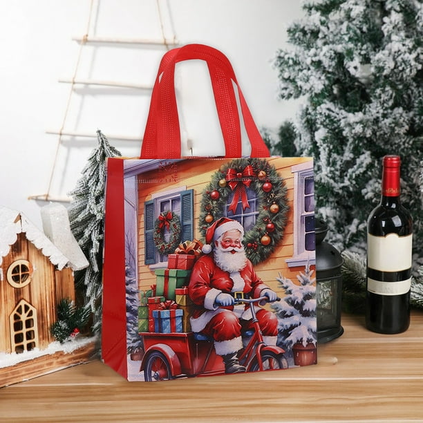 Adornos navideños, adornos navideños, regalos navideños. Bolso de mano negro navideño, bolsa de compras no tejida, regalo navideño, bolsa de embalaje para regalo. Bolsos no tejidos.