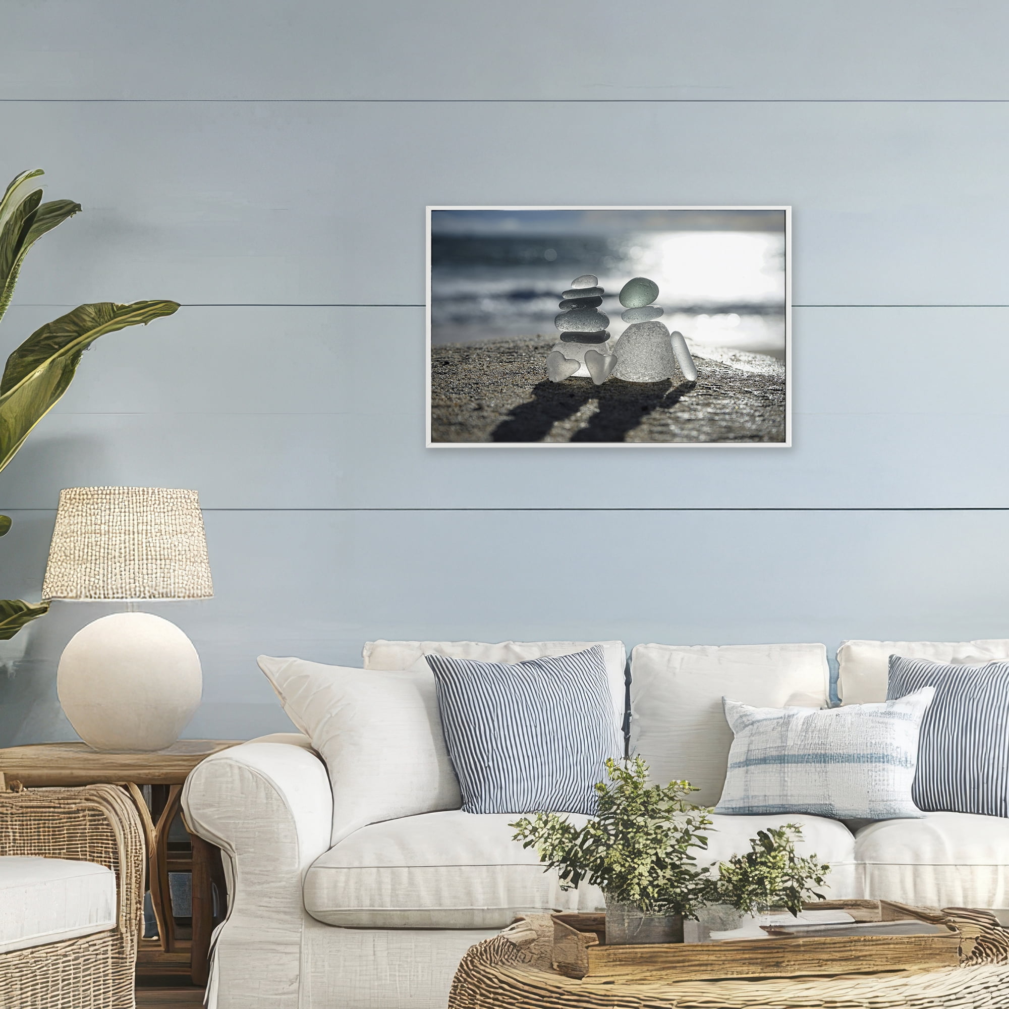 Stupell Industries Zen Sea Glass Hearts White Framed Giclee Art, design by LMarie Allen