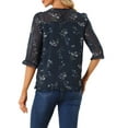 thumbnail image 3 of INSPIRE CHIC Women's Tops 3/4 Sleeves Ruffle Hem Floral Chiffon Shirt Blouses Navy-Blue Floral S, 3 of 7