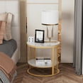 thumbnail image 2 of Round Coffee Table Nordic Style Center Table Accent Side Table Marble Desktop Golden + White, 2 of 12