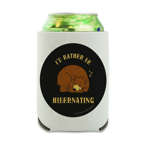 I'd Rather Be Hibernating Sleeping Bear Funny Humor Can Cooler - Drink Sleeve Hugger Collapsible Insulator - Beverage Insulated Holder