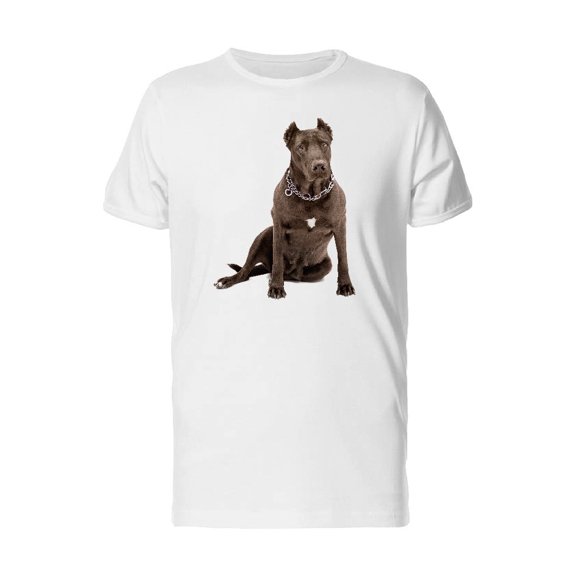 Staffordshire Terrier Sitting On A White Tee Men's -Image by Shutterstock