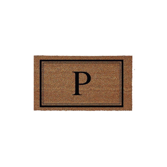 Evergreen Monogram Indoor Outdoor 100% Natural Coir Doormat 28" x 16" | Letter "P"