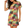 thumbnail image 2 of Easygdp Cute Cartoon Cat Camisón de manga corta para mujer, informal, estampado, 2 of 6
