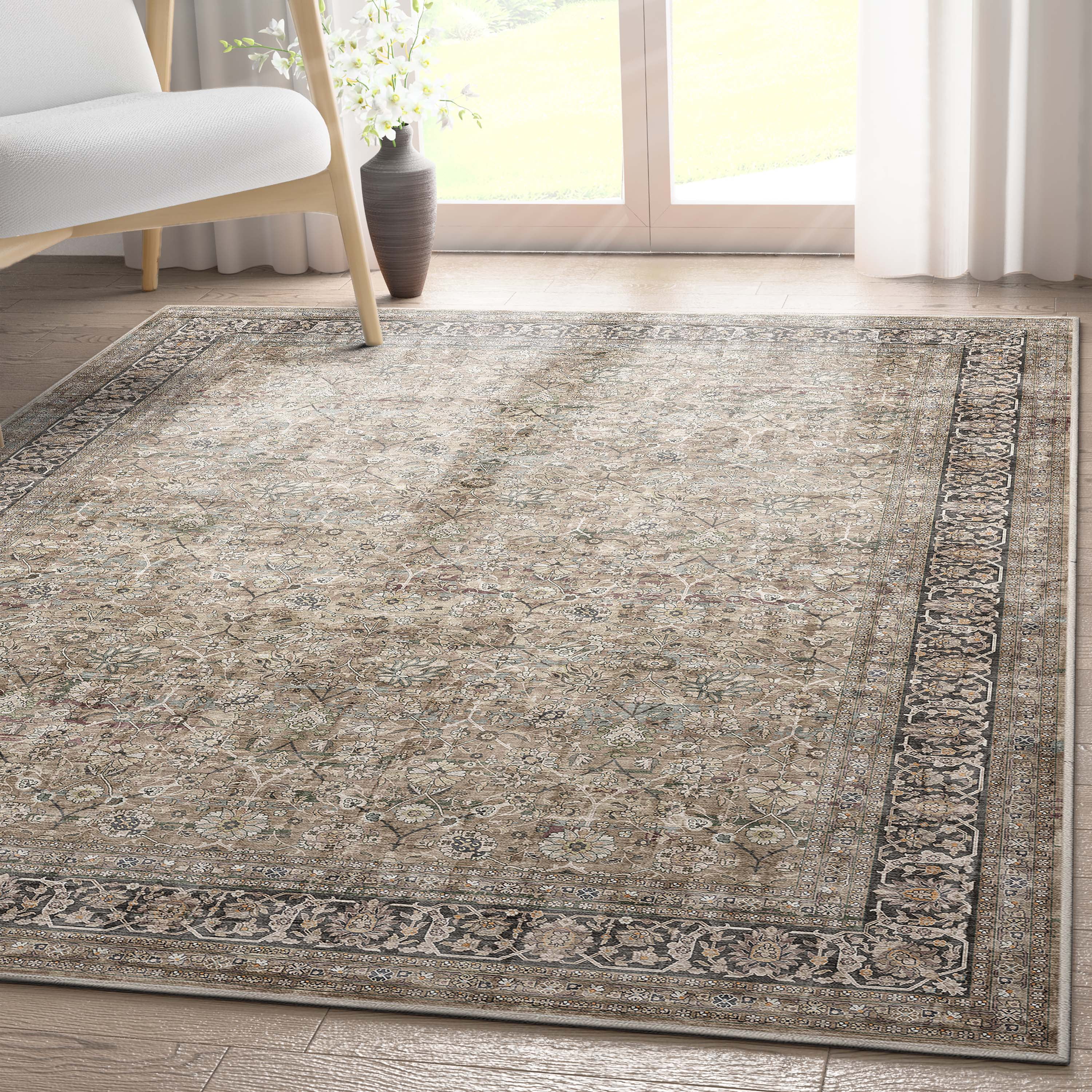 Beige Chenille Persian Oriental Flat-Weave Area Rug 3'11" x 5'3"