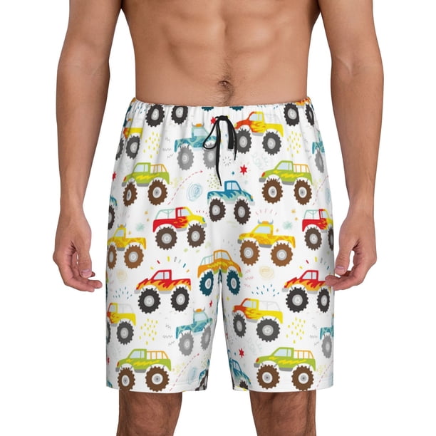 Fotbe Cartoon Monster Trucks Pantalones Cortos de Pijama para Hombre, Ropa de Dormir, Pantalones de Pijama Cortos para Hombre-3X-Large