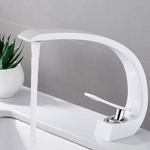 Elegant Bathroom Sink Faucet, Solid Brass Construction Corrosion Resistant Deck Mount Single Handle Single Hole Modern Mixer Tap with Ceramic Valve Core, Shiny Chrome for