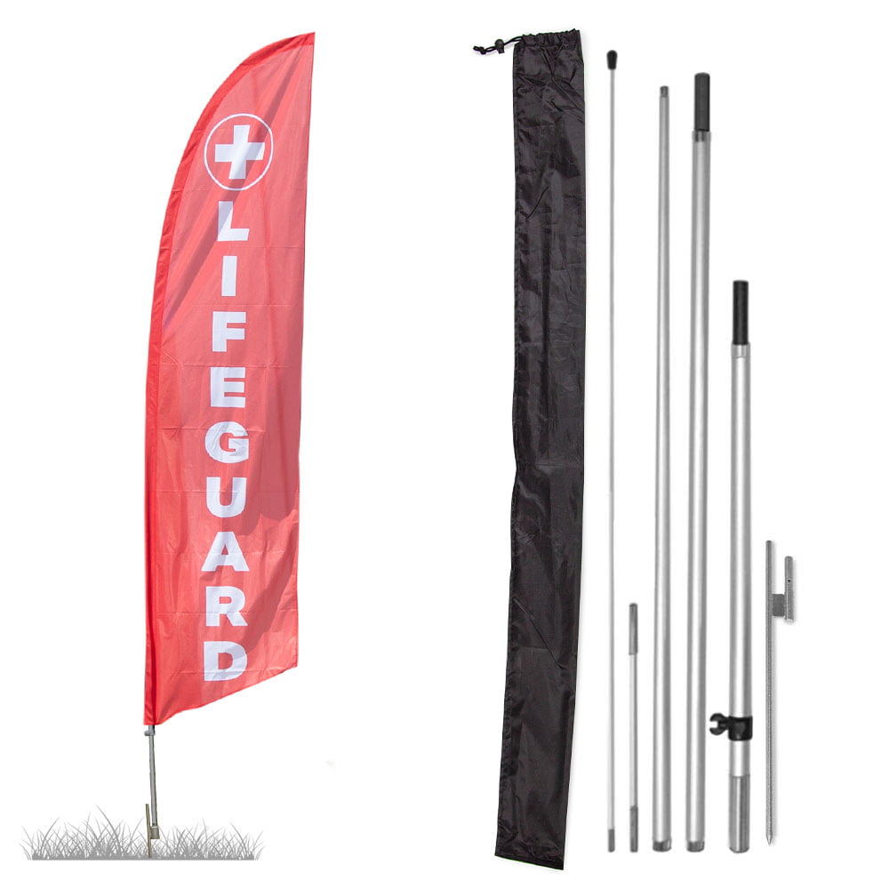 Vispronet Premium Lifeguard Feather Flag Kit Includes 13ft Sectional  Aviation Grade Fiberglass Poles, Lifeguard Flag, Ground Stake and Pole  Sleeve Bag…