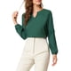 thumbnail image 1 of BLUSA DE CHIFFON PARA MUJERES INSPIRE CHIC CON ESCOTE EN FORMA DE LLAVE Y MANGAS DE PARCHES, TOP ELEGANTE PARA TRABAJO, TAMAÑO S, VERDE OSCURO, 1 of 8