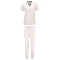 thumbnail image 4 of Jogging Scrubs Set for Women Soft and Stretchy Nurse Uniform V-Neck Tops and Yoga Jogger Pants with Pocket White L, 4 of 6