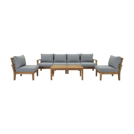 Modway Marina 7 Piece Outdoor Patio Teak Sofa Set in Natural White