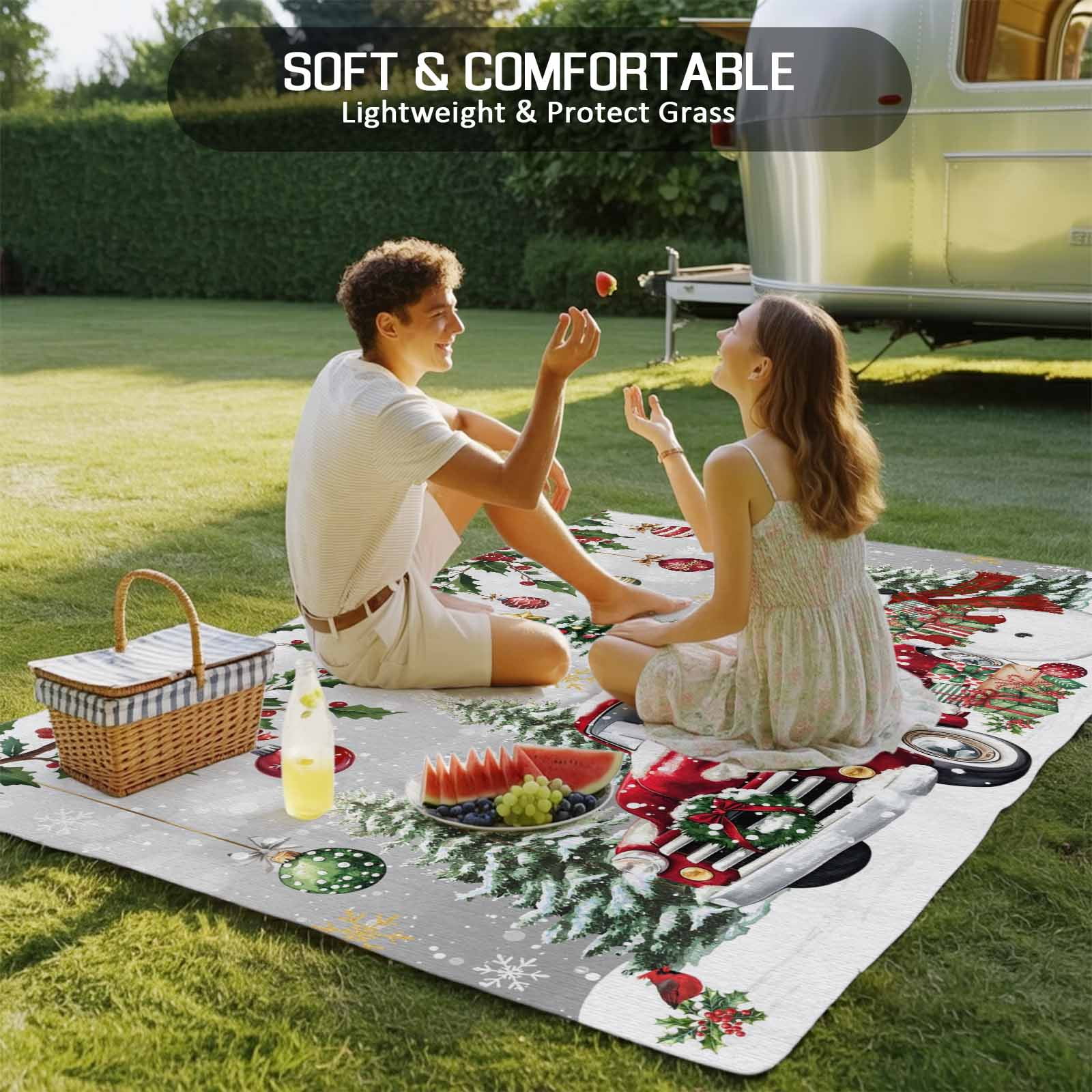 Fsddascl Grey Christmas Outdoor Rug for Patio/Deck/Porch, Non-Slip Large Area Rug 4 x 6 Ft, Xmas Snowman Truck Snowflake Tree Balls Indoor Outdoor Rugs Washable Area Rugs, Camping Rug Carpet Runner