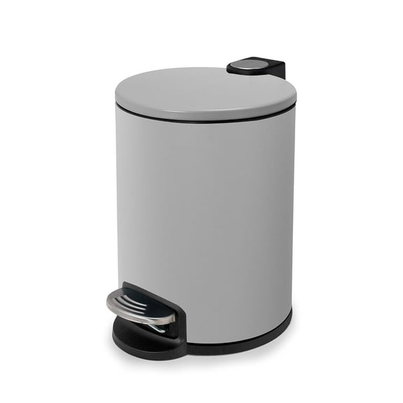 Acento 1.3 gal, Round Soft Close Premium Pedal Waste Bin for Bedroom, Bathroom, Home and Office, Step On Trash Can, Matte Gray