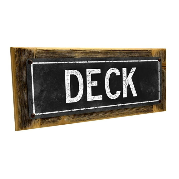 Framed, Outdoor Black Deck 4"x12" Metal Sign, Wall Décor for Porch, Patio, and Deck