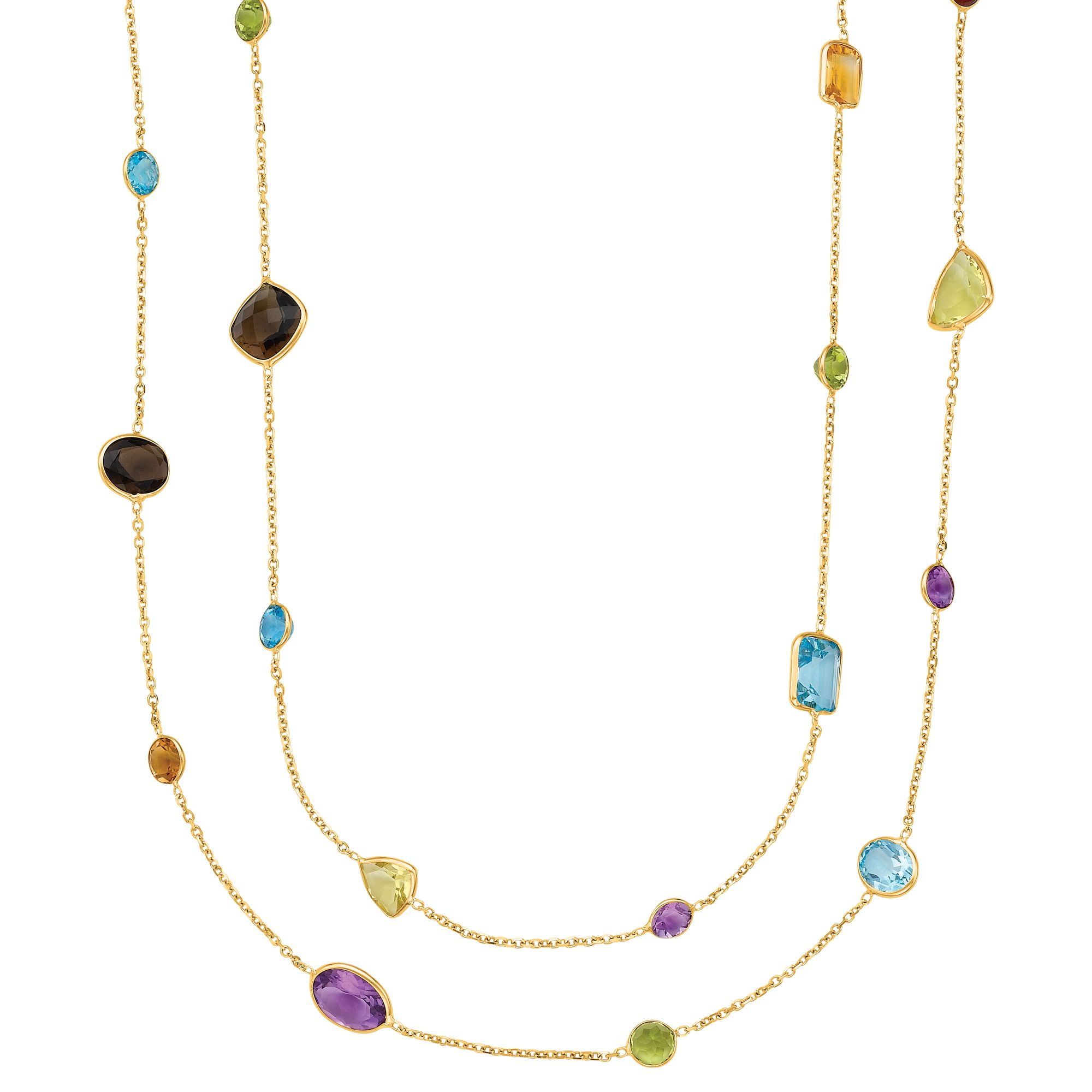 Multicolor Gemstones 18 Inches Necklace 14k Yellow Gold Chain with Lobster Lock