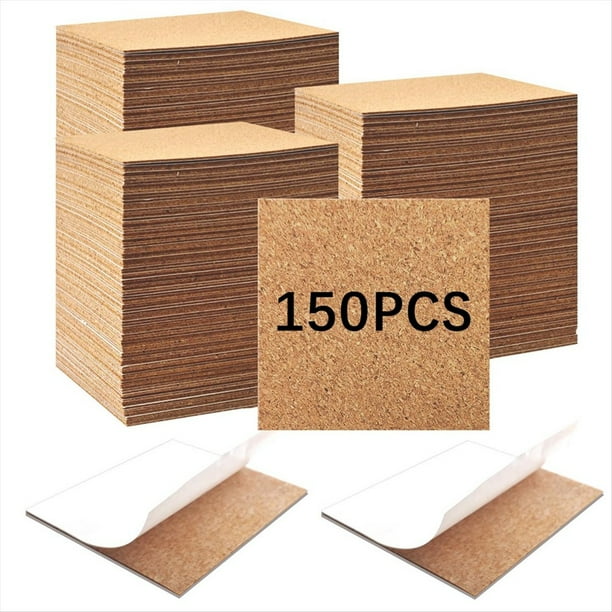 150 Unidades de Corcho Autoadhesivo para Posavasos, Base de Posavasos Autoadhesiva de Pulgadas una Granel, Almohadillas de Corcho Cuadradas con Parte Posterior Adhesiva