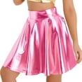 thumbnail image 5 of ZDHoor Women's High Waist Metallic Skirt Shiny Holographic Y2k Party Flared Pleated Skater Skirts Pink S, 5 of 6